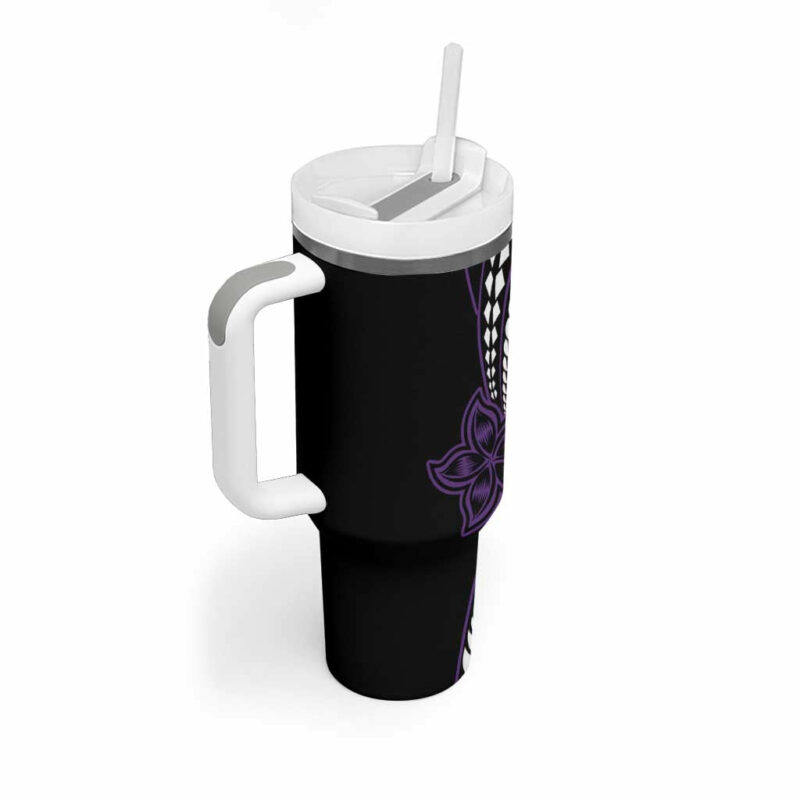 Polynesian Plumeria Floral Tattoo Purple Custom Stanley Quencher 40oz Stainless Steel Tumbler With Handle - Threewoofs - Image 2
