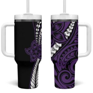 Polynesian Plumeria Floral Tattoo Purple Custom Stanley Quencher 40oz Stainless Steel Tumbler With Handle - Threewoofs