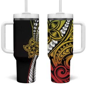 Polynesian Plumeria Floral Tattoo Reggae Custom Stanley Quencher 40oz Stainless Steel Tumbler With Handle - Threewoofs