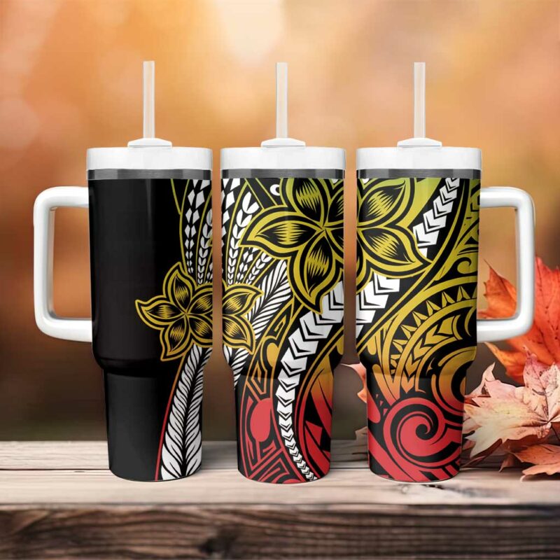 Polynesian Plumeria Floral Tattoo Reggae Custom Stanley Quencher 40oz Stainless Steel Tumbler With Handle - Threewoofs - Image 4