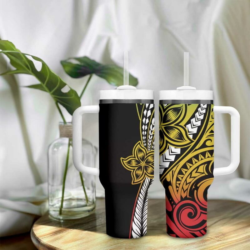 Polynesian Plumeria Floral Tattoo Reggae Custom Stanley Quencher 40oz Stainless Steel Tumbler With Handle - Threewoofs - Image 9