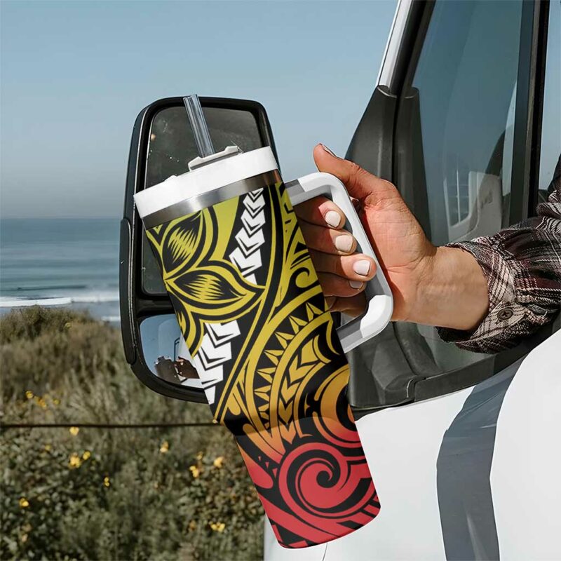 Polynesian Plumeria Floral Tattoo Reggae Custom Stanley Quencher 40oz Stainless Steel Tumbler With Handle - Threewoofs - Image 7