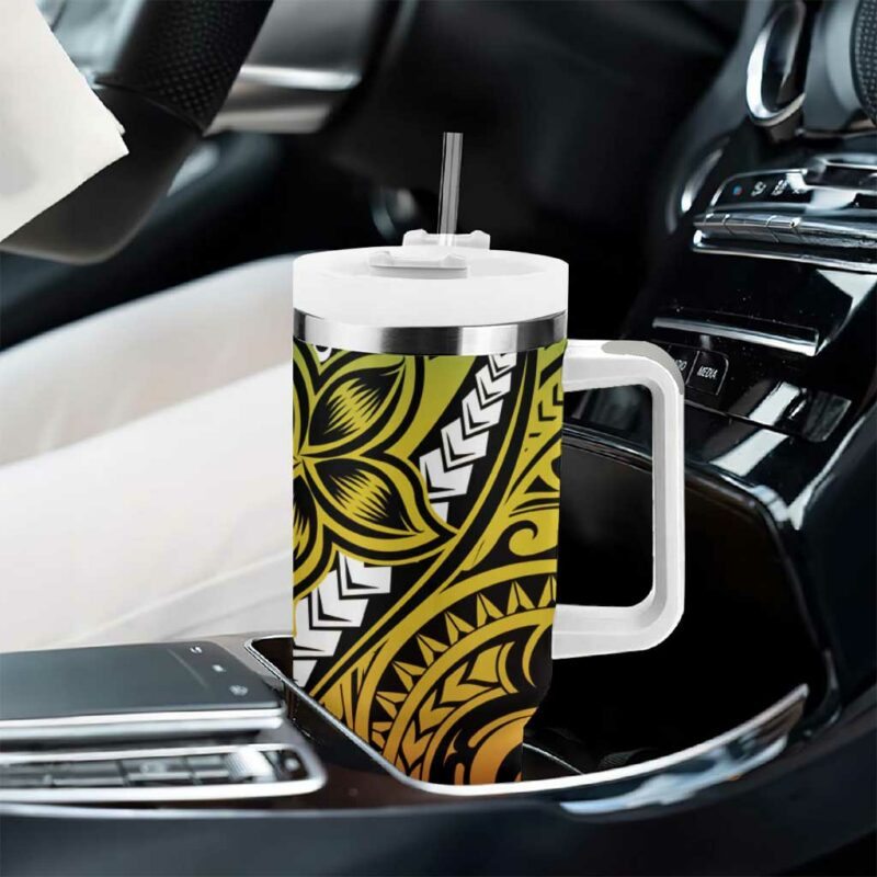 Polynesian Plumeria Floral Tattoo Reggae Custom Stanley Quencher 40oz Stainless Steel Tumbler With Handle - Threewoofs - Image 8
