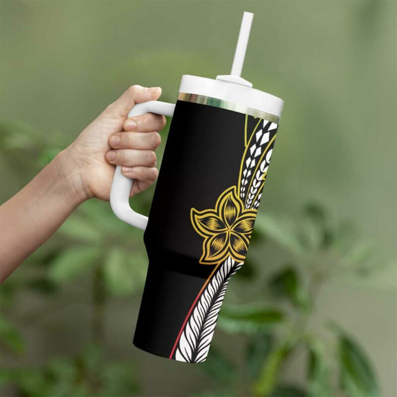 Polynesian Plumeria Floral Tattoo Reggae Custom Stanley Quencher 40oz Stainless Steel Tumbler With Handle - Threewoofs - Image 3