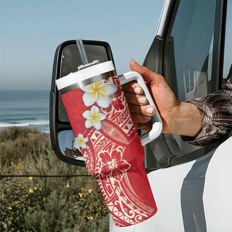 Polynesian Tattoos Frangipani Hibiscus Turtles and Tribal Motifs Vintage Custom Stanley Quencher 40oz Stainless Steel Tumbler With Handle - Threewoofs - Image 7