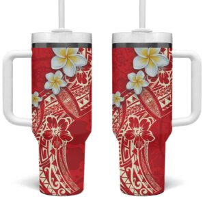 Polynesian Tattoos Frangipani Hibiscus Turtles and Tribal Motifs Vintage Custom Stanley Quencher 40oz Stainless Steel Tumbler With Handle - Threewoofs