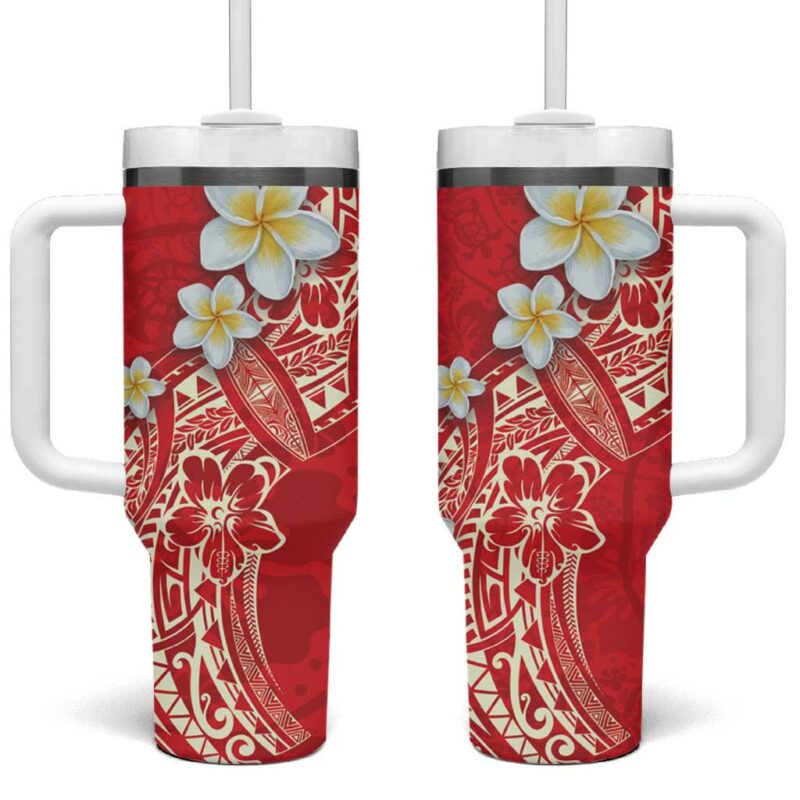 Polynesian Tattoos Frangipani Hibiscus Turtles and Tribal Motifs Vintage Custom Stanley Quencher 40oz Stainless Steel Tumbler With Handle - Threewoofs