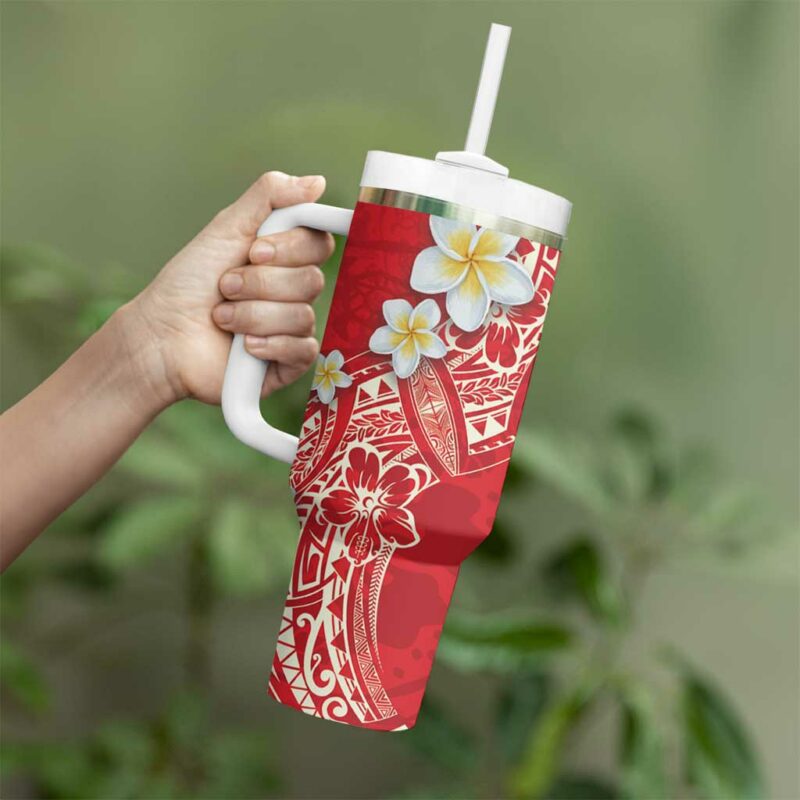 Polynesian Tattoos Frangipani Hibiscus Turtles and Tribal Motifs Vintage Custom Stanley Quencher 40oz Stainless Steel Tumbler With Handle - Threewoofs - Image 3