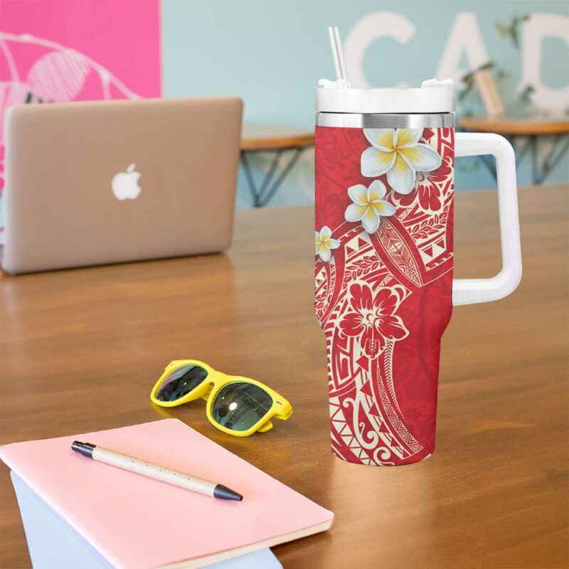 Polynesian Tattoos Frangipani Hibiscus Turtles and Tribal Motifs Vintage Custom Stanley Quencher 40oz Stainless Steel Tumbler With Handle - Threewoofs - Image 5