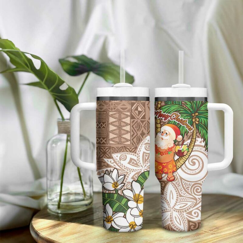 Polynesian Tropical anta Plumeria Beige Vintage Custom Stanley Quencher 40oz Stainless Steel Tumbler With Handle - Threewoofs - Image 9