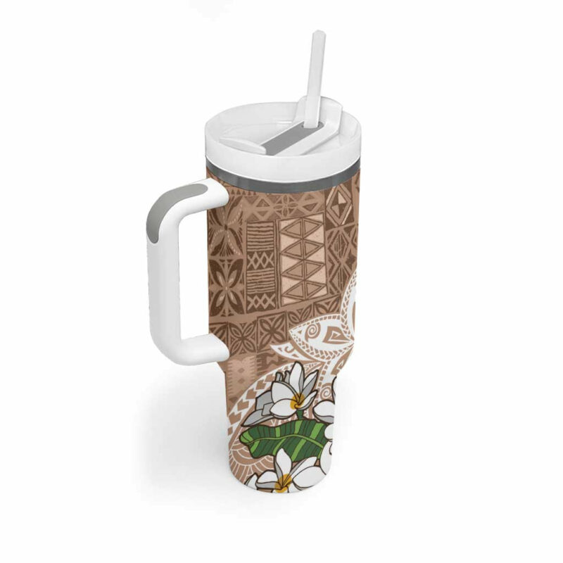Polynesian Tropical anta Plumeria Beige Vintage Custom Stanley Quencher 40oz Stainless Steel Tumbler With Handle - Threewoofs - Image 2