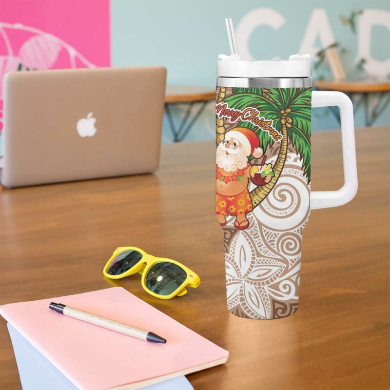 Polynesian Tropical anta Plumeria Beige Vintage Custom Stanley Quencher 40oz Stainless Steel Tumbler With Handle - Threewoofs - Image 5