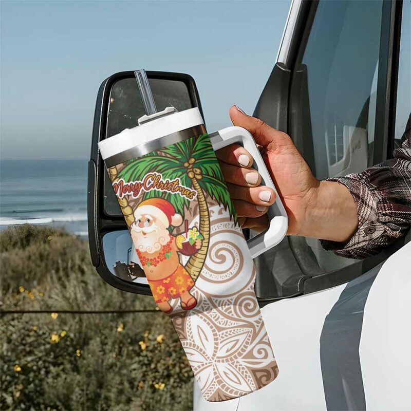Polynesian Tropical anta Plumeria Beige Vintage Custom Stanley Quencher 40oz Stainless Steel Tumbler With Handle - Threewoofs - Image 7