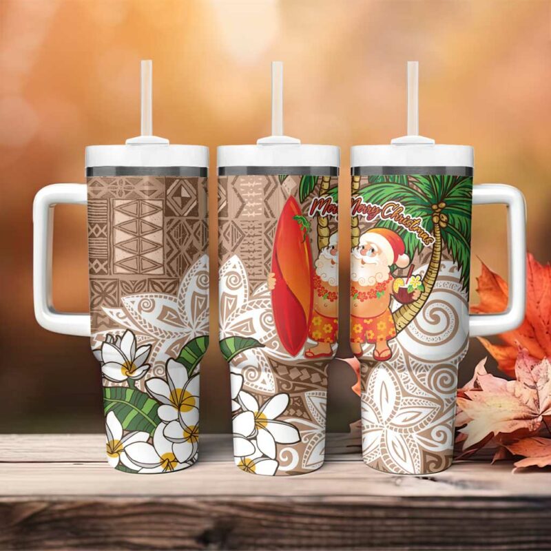 Polynesian Tropical anta Plumeria Beige Vintage Custom Stanley Quencher 40oz Stainless Steel Tumbler With Handle - Threewoofs - Image 4