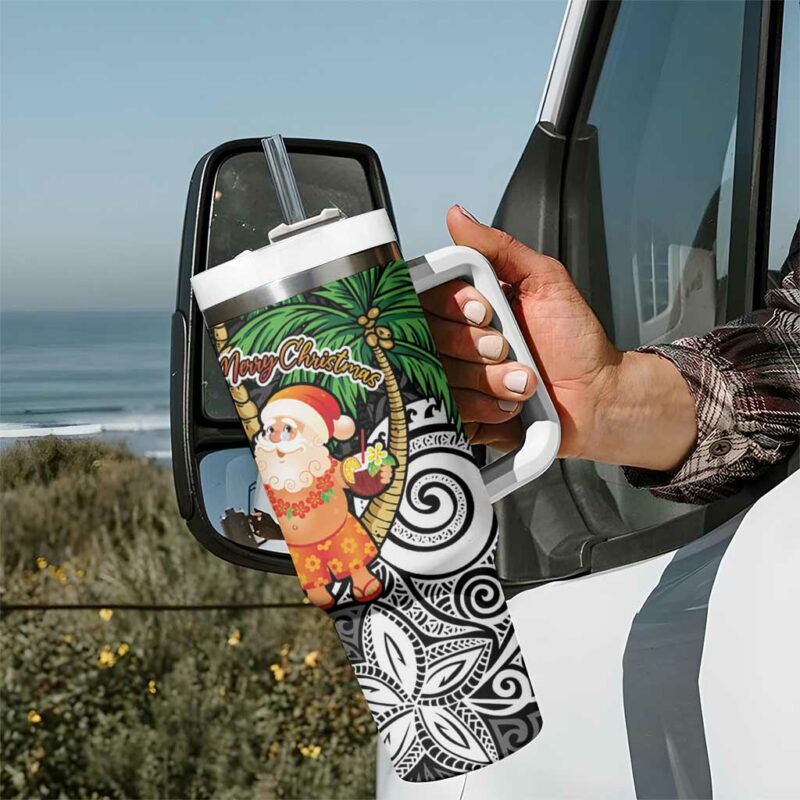 Polynesian Tropical anta Plumeria Black Vintage Custom Stanley Quencher 40oz Stainless Steel Tumbler With Handle - Threewoofs - Image 7