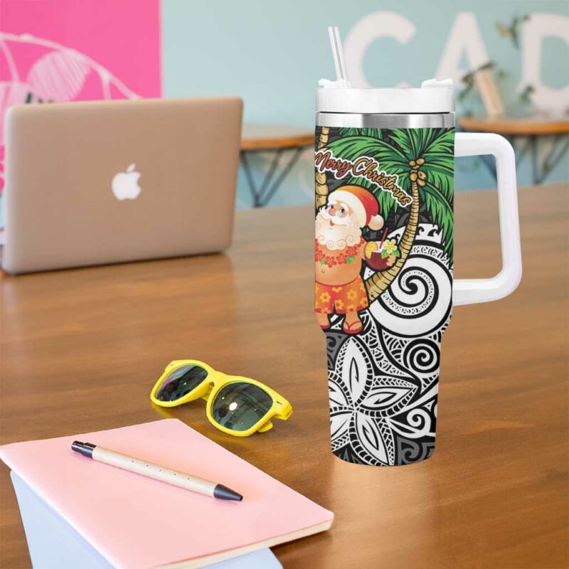Polynesian Tropical anta Plumeria Black Vintage Custom Stanley Quencher 40oz Stainless Steel Tumbler With Handle - Threewoofs - Image 5