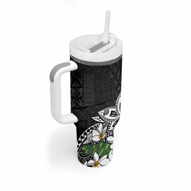 Polynesian Tropical anta Plumeria Black Vintage Custom Stanley Quencher 40oz Stainless Steel Tumbler With Handle - Threewoofs - Image 2