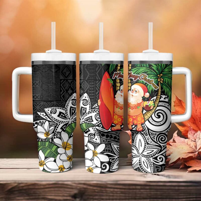 Polynesian Tropical anta Plumeria Black Vintage Custom Stanley Quencher 40oz Stainless Steel Tumbler With Handle - Threewoofs - Image 4