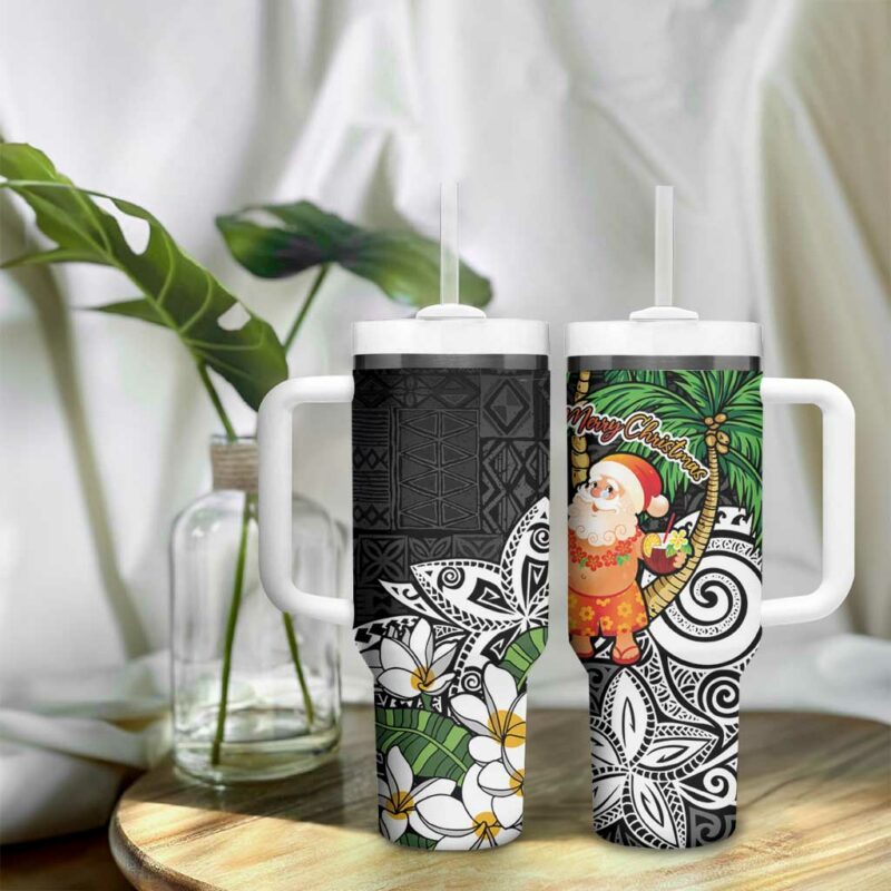 Polynesian Tropical anta Plumeria Black Vintage Custom Stanley Quencher 40oz Stainless Steel Tumbler With Handle - Threewoofs - Image 9