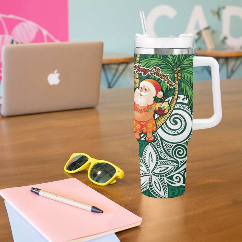 Polynesian Tropical anta Plumeria Green Vintage Custom Stanley Quencher 40oz Stainless Steel Tumbler With Handle - Threewoofs - Image 5
