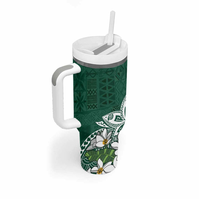 Polynesian Tropical anta Plumeria Green Vintage Custom Stanley Quencher 40oz Stainless Steel Tumbler With Handle - Threewoofs - Image 2