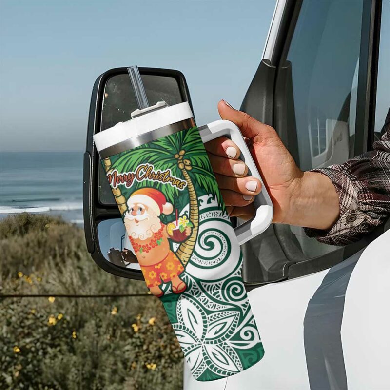 Polynesian Tropical anta Plumeria Green Vintage Custom Stanley Quencher 40oz Stainless Steel Tumbler With Handle - Threewoofs - Image 7