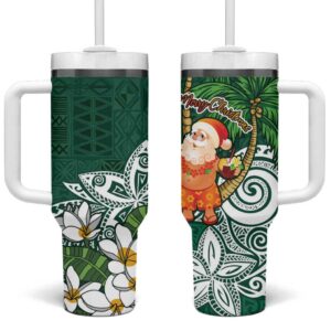 Polynesian Tropical anta Plumeria Green Vintage Custom Stanley Quencher 40oz Stainless Steel Tumbler With Handle - Threewoofs