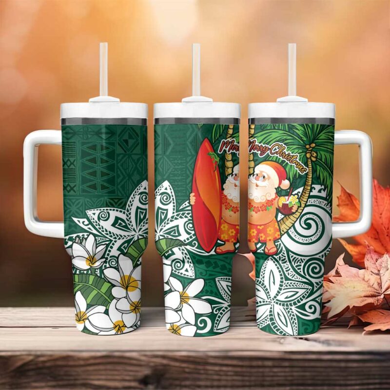 Polynesian Tropical anta Plumeria Green Vintage Custom Stanley Quencher 40oz Stainless Steel Tumbler With Handle - Threewoofs - Image 4