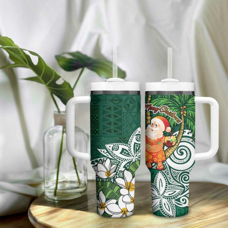 Polynesian Tropical anta Plumeria Green Vintage Custom Stanley Quencher 40oz Stainless Steel Tumbler With Handle - Threewoofs - Image 9