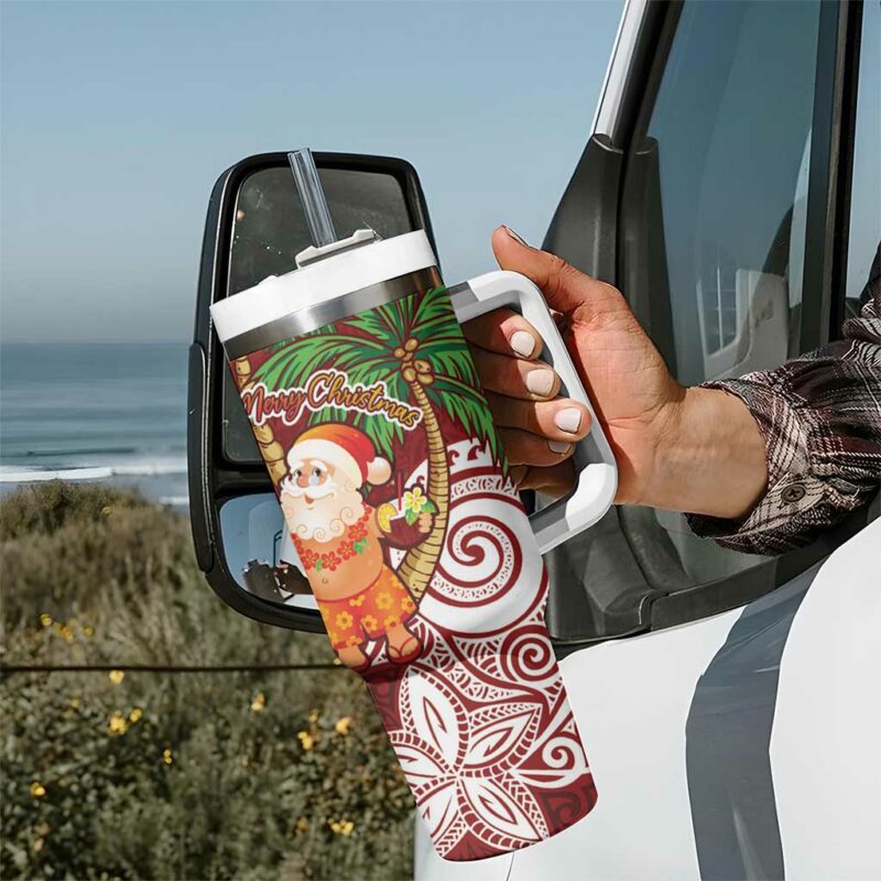 Polynesian Tropical anta Plumeria Red Vintage Custom Stanley Quencher 40oz Stainless Steel Tumbler With Handle - Threewoofs - Image 7