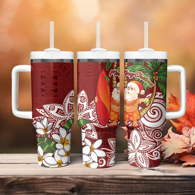 Polynesian Tropical anta Plumeria Red Vintage Custom Stanley Quencher 40oz Stainless Steel Tumbler With Handle - Threewoofs - Image 4