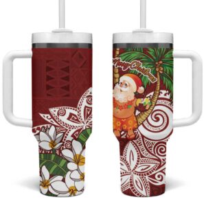 Polynesian Tropical anta Plumeria Red Vintage Custom Stanley Quencher 40oz Stainless Steel Tumbler With Handle - Threewoofs