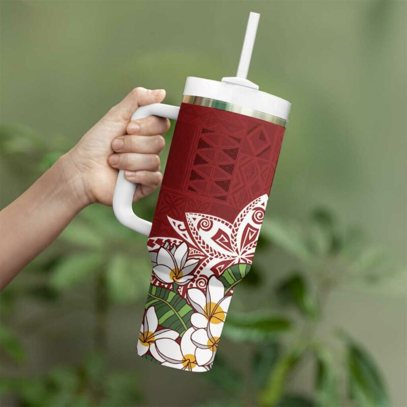Polynesian Tropical anta Plumeria Red Vintage Custom Stanley Quencher 40oz Stainless Steel Tumbler With Handle - Threewoofs - Image 3
