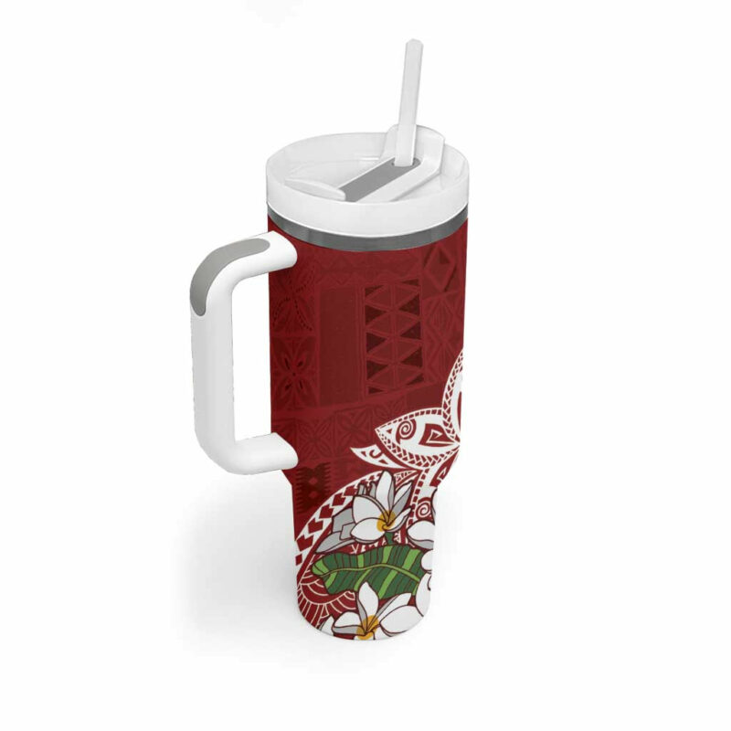Polynesian Tropical anta Plumeria Red Vintage Custom Stanley Quencher 40oz Stainless Steel Tumbler With Handle - Threewoofs - Image 2