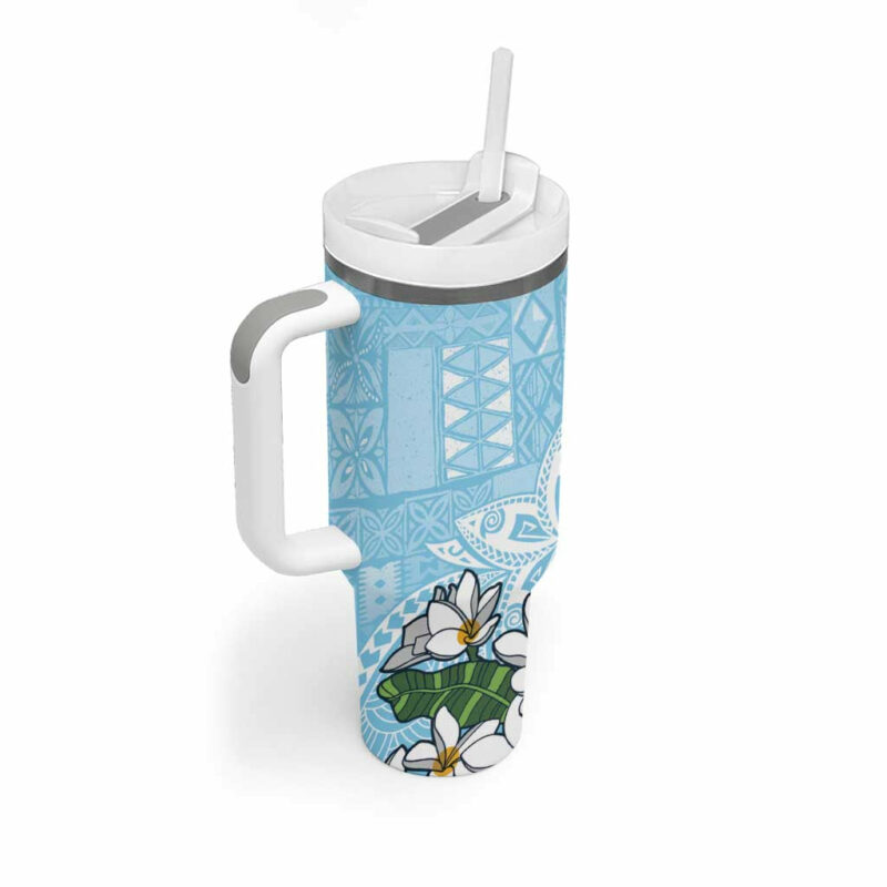 Polynesian Tropical anta Plumeria Turquoise Vintage Custom Stanley Quencher 40oz Stainless Steel Tumbler With Handle - Threewoofs - Image 2