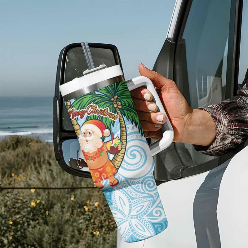 Polynesian Tropical anta Plumeria Turquoise Vintage Custom Stanley Quencher 40oz Stainless Steel Tumbler With Handle - Threewoofs - Image 7