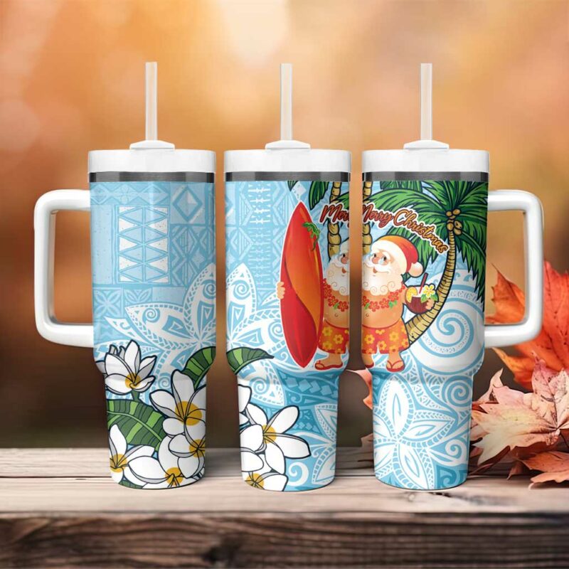 Polynesian Tropical anta Plumeria Turquoise Vintage Custom Stanley Quencher 40oz Stainless Steel Tumbler With Handle - Threewoofs - Image 4