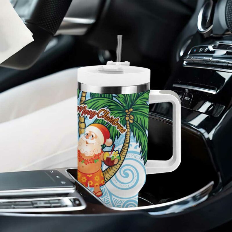 Polynesian Tropical anta Plumeria Turquoise Vintage Custom Stanley Quencher 40oz Stainless Steel Tumbler With Handle - Threewoofs - Image 8