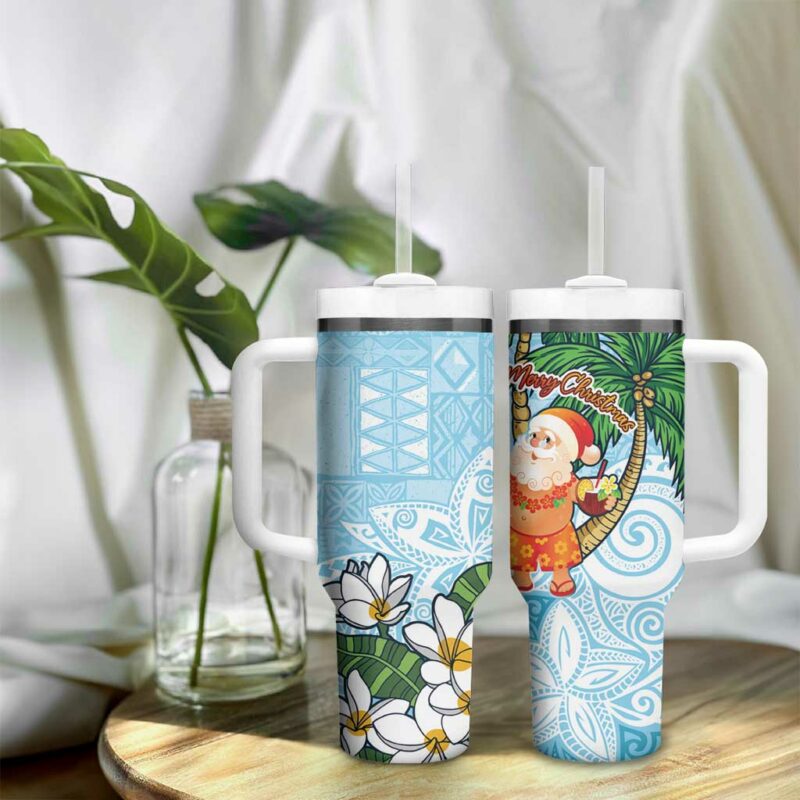 Polynesian Tropical anta Plumeria Turquoise Vintage Custom Stanley Quencher 40oz Stainless Steel Tumbler With Handle - Threewoofs - Image 9