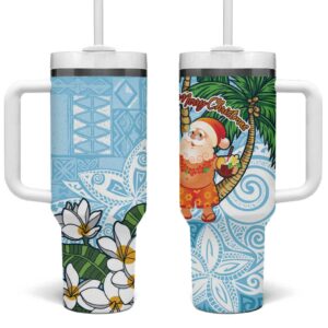 Polynesian Tropical anta Plumeria Turquoise Vintage Custom Stanley Quencher 40oz Stainless Steel Tumbler With Handle - Threewoofs