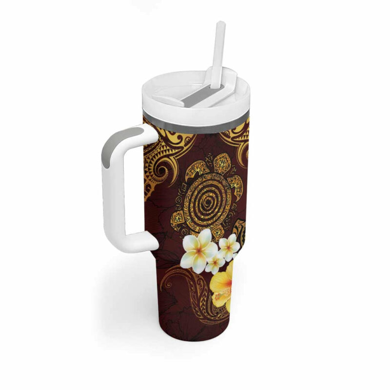 Polynesian Turtle Plumeria Hibiscus Oxblood Custom Stanley Quencher 40oz Stainless Steel Tumbler With Handle - Threewoofs - Image 2