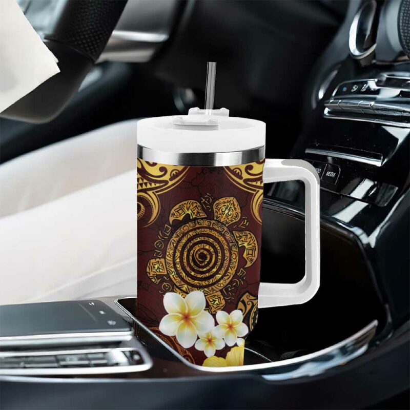 Polynesian Turtle Plumeria Hibiscus Oxblood Custom Stanley Quencher 40oz Stainless Steel Tumbler With Handle - Threewoofs - Image 8