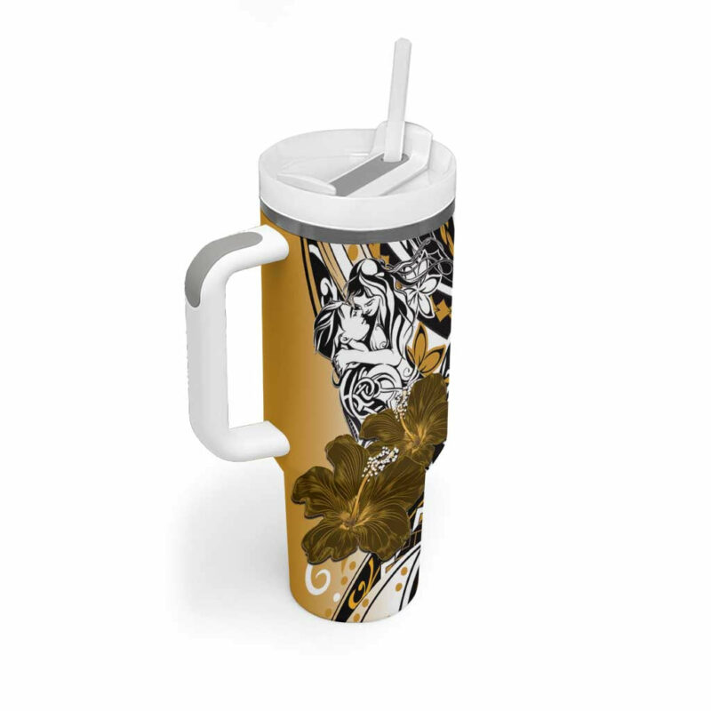 Polynesian Valentine Floral Gold Custom Stanley Quencher 40oz Stainless Steel Tumbler With Handle - Threewoofs - Image 2