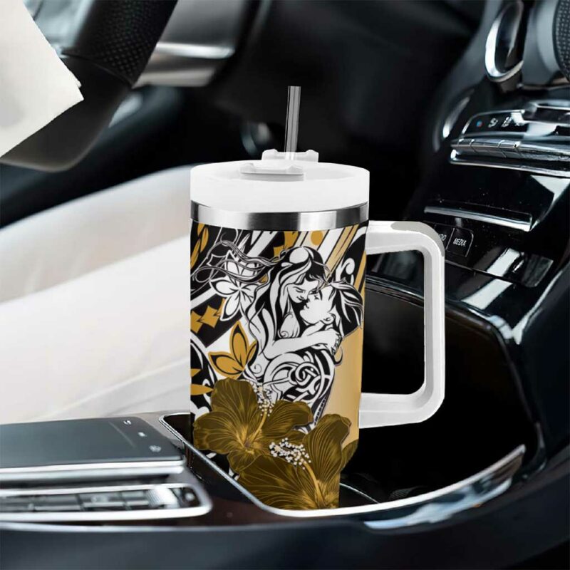Polynesian Valentine Floral Gold Custom Stanley Quencher 40oz Stainless Steel Tumbler With Handle - Threewoofs - Image 8