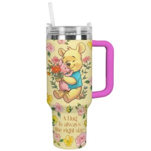 Winnie the Pooh & Piglet Hug Tumbler - Cute Floral Insulated Travel Mug