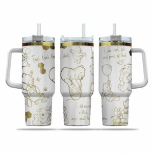Cute Bear-Themed Stainless Steel Tumbler with Handle & Straw - 40oz