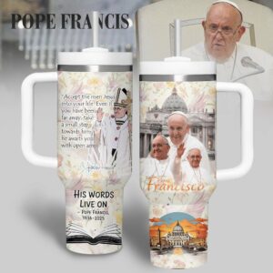 Pope Francis  Custom Stanley Quencher 40oz Stainless Steel Tumbler With Handle - Threewoofs