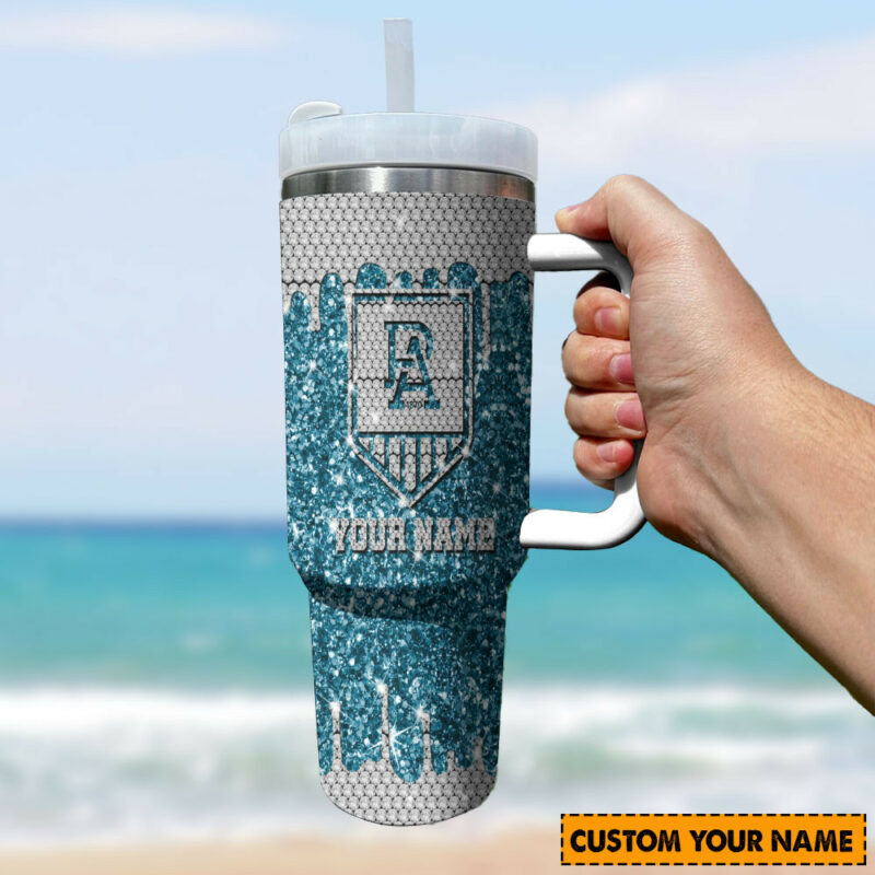 Port Adelaide Power AFL Sports Glitter Custom Stanley Quencher 40oz Stainless Steel Tumbler With Handle - Threewoofs - Image 3