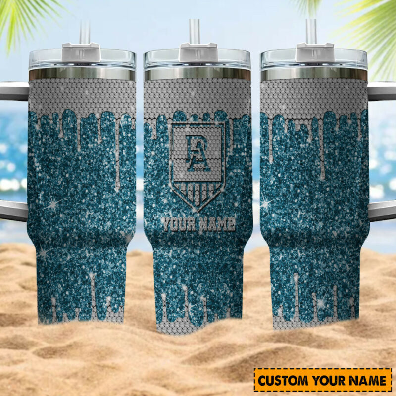 Port Adelaide Power AFL Sports Glitter Custom Stanley Quencher 40oz Stainless Steel Tumbler With Handle - Threewoofs - Image 4