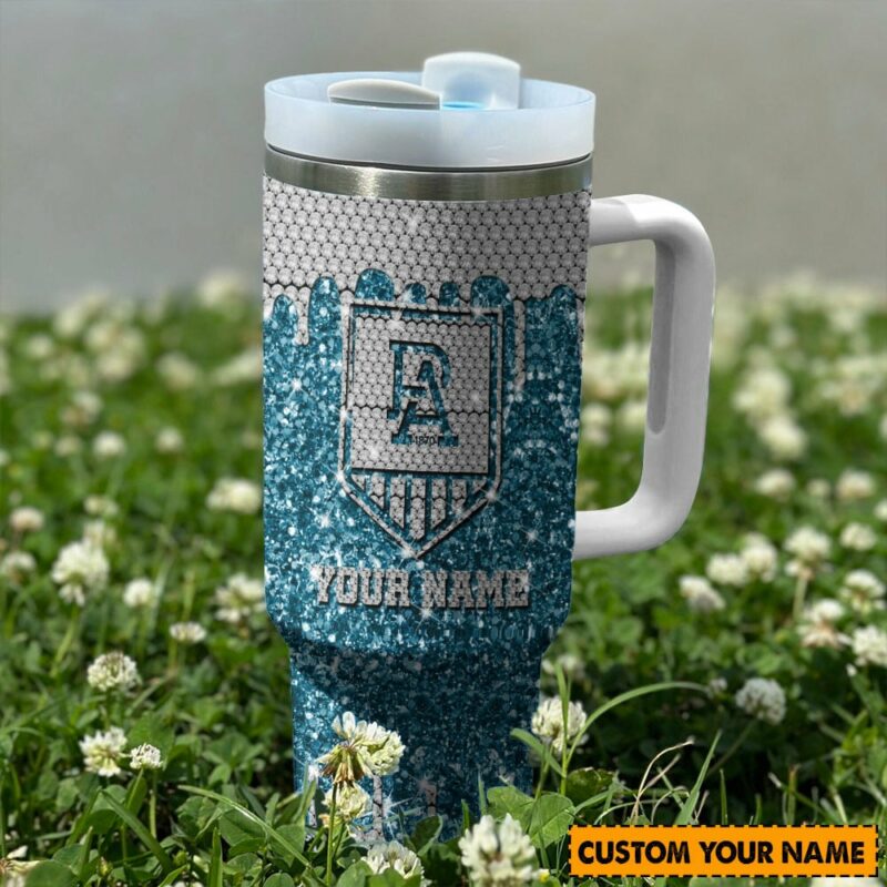 Port Adelaide Power AFL Sports Glitter Custom Stanley Quencher 40oz Stainless Steel Tumbler With Handle - Threewoofs - Image 2